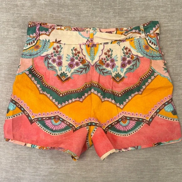 Zara NWT High Waist Floral Patterned Shorts Belted Linen Blend large - Picture 14 of 15